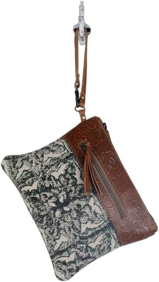 Myra Bag Hope Pouch - 9.5x8 Western Travel Makeup Bag, Organizer with Canvas and Leather Wrist Strap, Small Travel Toiletry Bag for Women, Compact Cosmetics Case, Cute Skincare Pouch, Boho Gift