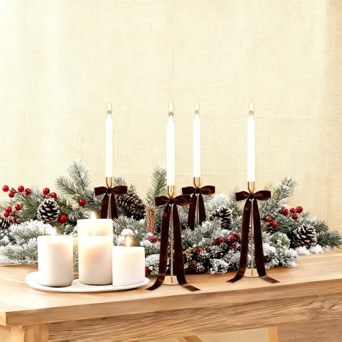Meseey 12 Pcs Brown Candlestick Decoration Bows Candle Holder with 5X13.5 Inch Decorative Velvet Bows for Bridal Showers, Birthdays Centerpieces Table Decor by Meseey - Image 5