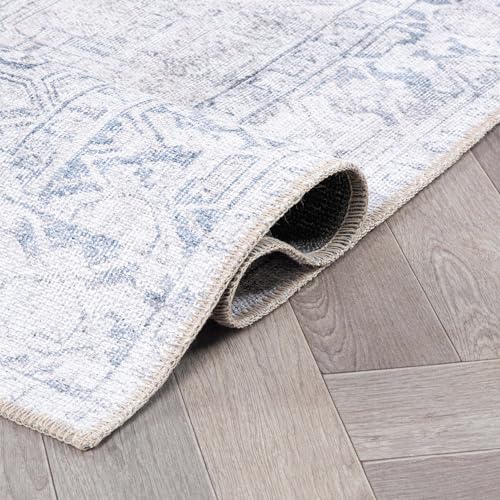 Rugshop Blue Vintage Boho Medallion Runner Rug — Machine Washable, 2'6"x7' for Hallway, Entryway and Kitchen