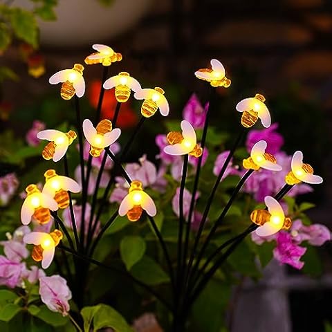 Nacome Solar Garden Lights for Outside – Solar Swaying Light Waterproof for Garden Decor,Outdoor Yard Patio Landscape Decoration, Waterproof Solar Bumble Bee Lights(2Pack), Mom Gifts for Women Cover