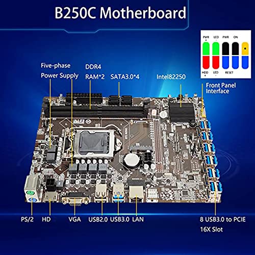 AMIUHOUN B250C 12-kort BTC-mining moderkort med CPU och tillbehör