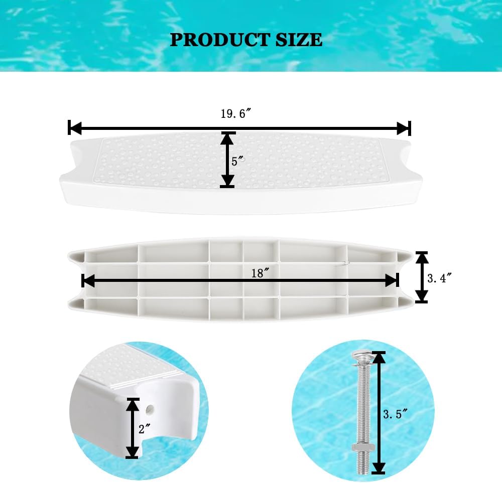 3-Pack 18" Universal Pool Ladder Steps Replacement, Heavy-Duty Molded Plastic Ladder Rung Step for Above-Ground and In-Ground Pools