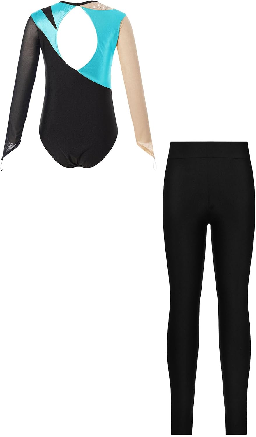 Kids Girls Metallic Long Sleeve Gymnastics Leotards with Athletic Leggings Sets Unitard Dance Outfits