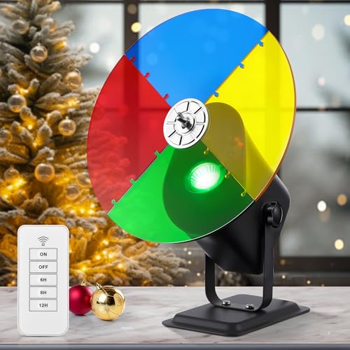 ElectricWise Christmas Tree Color Wheel with E27 LED Light, Rotating 4 Color Wheel for Aluminum Christmas Tree, UL Certification Vintage Rotating Wheels for Silver Tinsel Xmas Trees (Timer)
