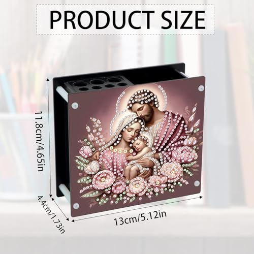 Image of DIY 5D Diamond Painting Pen Holder, Religious Family Acrylic Pencil Organizer for Christian Faith Decor, Decorative Diamond Art Desk Storage for Home and Office Supplies