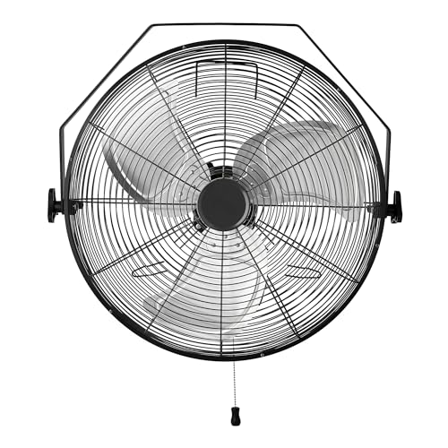 Image of Amazon Basics 18 inch Indoor Wall-Mounted Industrial Fan with Three Speeds, High CFM, Heavy-Duty Metal Blades, Tilt Head, for Commercial Use, Warehouse, Basement, Black