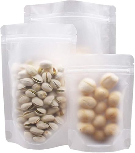 Miniatura 2 de HAOT - Paquete de 50 bolsas de alimentos con cremallera mate esmeriladas (no transparentes), bolsa de pie, bolsa resellable, bolsas de dulces de