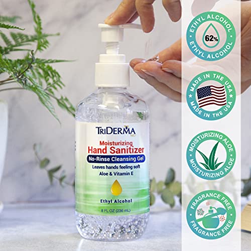 Triderma Md Moisturizing Hand Sanitizer Pump With Soothing Aloe And Vitamin E, Refreshes And Leaves Hands Feeling Clean And Soft, Fragrance Free, 8 Ounce Bottle #TOP1