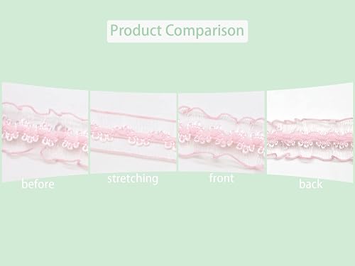 Miniatura 4 de Cinta elástica con volantes de 25 yardas para coser de 34 pulgadas de organza elástica con ribete de encaje de ganchillo, banda elástica para la