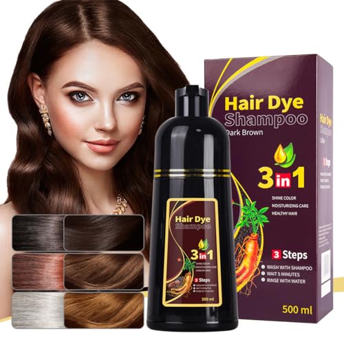 3 In 1 Black Instant Hair Color Shampoo, Long Lasting, Fast Hair Dye for Men & Woman, Instant Black Hair Dye Shampoo For Gray Hair, 500ml (Dark Brown)