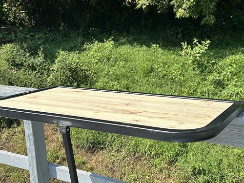DeckMate Folding Wooden Balcony Table, Outdoor Adjustable Unstained Hanging Balcony Bar, Industrial Strength Balcony Railing Table, Deck Table Perfect for Outside Deck's Patio's & Balcony, USA (Black)