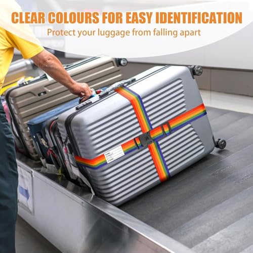 Image of BILIONE Luggage Straps Adjustable Suitcase Belt, Lockable Against Accidental Opening, Easy to Identify Travel Accessories, Add a Bag Connector Holds Suitcase (Versatile Black, 4 Pack)
