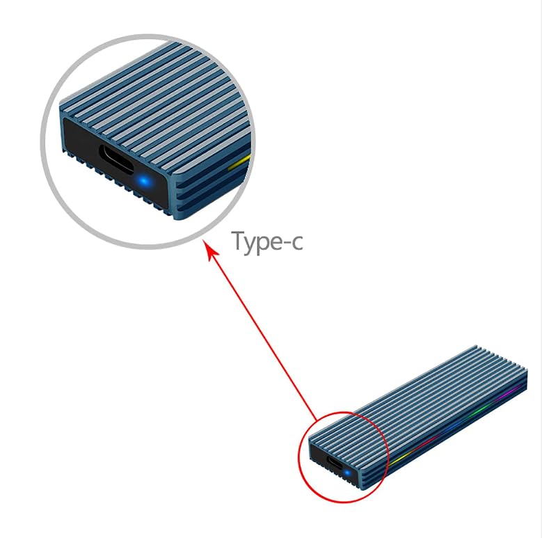 Caja externa JMT para SSD M.2 con USB-C y luz RGB miniatura 3