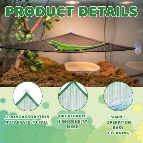 Axolotl Tank Accessories, 2 Pack Lizard Hammocks for Reptile Tanks, Bearded Dragon Accessories and Gecko Tank Accessories, Black and Green, 42 x 42 x 60 cm - Image 2