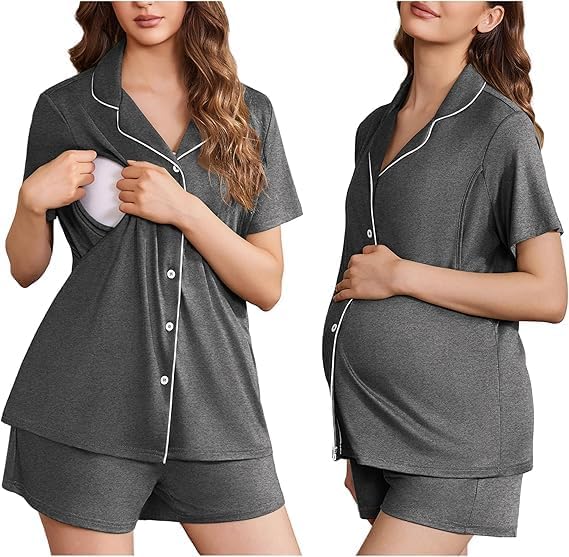ELESOL Women's Maternity Nursing Pajama Sets Button Down Postpartum Pajamas Short Sleeve Breastfeeding Clothes