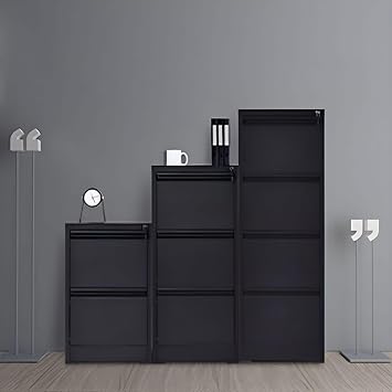 Metal Modern Fireproof Filing Cabinet Locking Combination Lock Filing 2, 3, 4 Drawers Card File A4 Hanging File with Quick Access Drawers Lock Document Storage Cabinet Black 2 Drawers