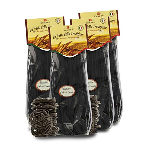 Brezzo Tagliolini de Trigo Duro con Tinta de Sepia | Pack de 4 x 250 Gramos