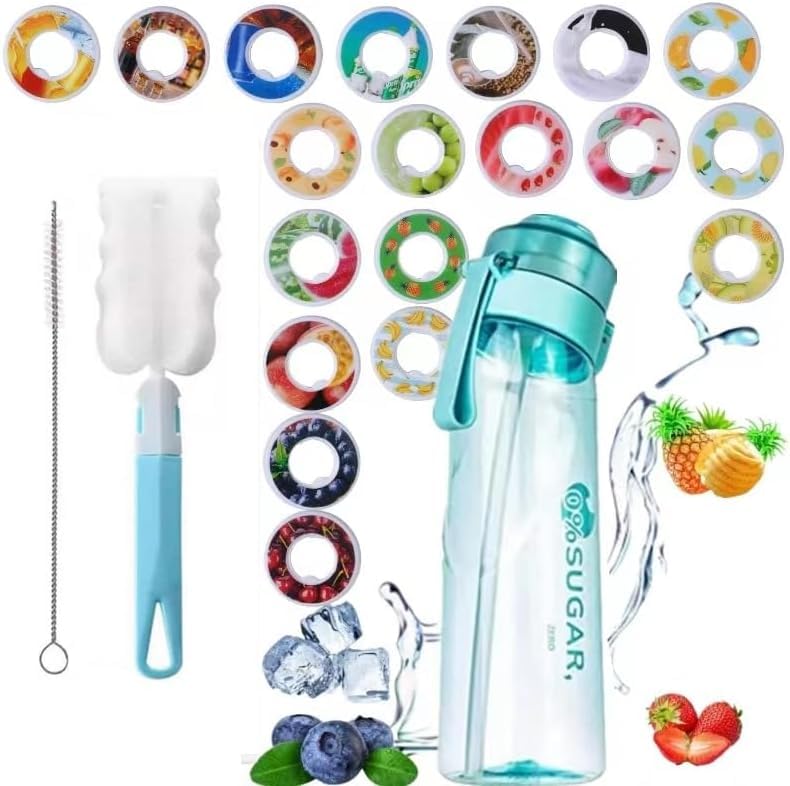 HOOKOR Sports Air Up Water Bottle 650ML Scent Water Cup with 1 Flavour Pods Leak Proof Sports Water Cup with Straw&Pods Drinking Bottles for Gym Outdoor Birthday Gift(Blue)
