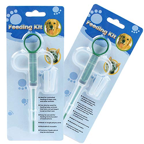 OUOU Pet Pill Dispenser  [2 Pack] Dogs and Cats Medicine Feeder Tool Kit Silicone Syringes for Cats Dogs Small Animals - Super Durable and Reusable Extremely Convenient (Green)