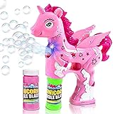 ArtCreativity Pink Unicorn Bubble Blaster with Light and Sound, Includes 1 Bubble Gun & 2 Bottles of Bubble Solution, Fun Summer Toy for Girls and Boys