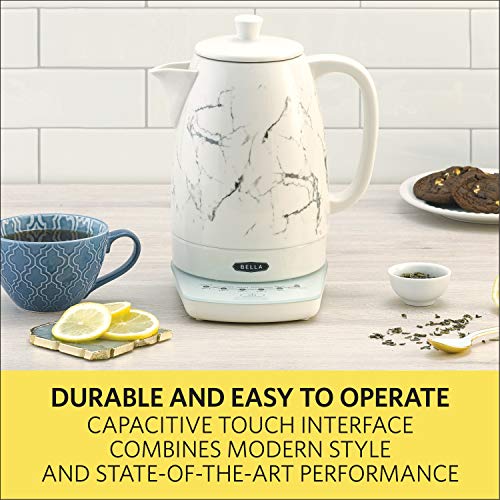 BELLA 1.8 Liter Temperature Control Electric Ceramic Kettle with Digital Touch Interface, Automatic Shut Off & Detatchable Swivel Base, White Marble - Thumbnail 4