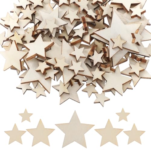 Wooden Stars for Crafts 100 PCS Unfinished Wood Crafts 5 Sizes Blank Wooden Star Cutouts Natural Wood Small Stars Cutouts Ornaments for Christmas Craft and Party Ornaments Decoration Painting