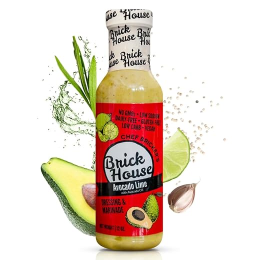 AVOCADO LIME Vegan Salad Dressing & Marinade with Cilantro & Crushed Red Pepper. Keto, Paleo, Low Sodium, Low Carb, Low Sugar, Low Calorie, Gluten Free, Dairy Free by Brick House Vinaigrettes (12oz)