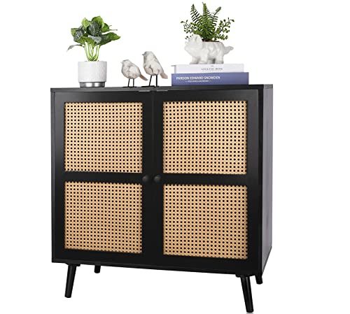 Zybt Sideboard Buffet Cabinet, Accent Storage Cabinet, Black Rattan Mid Century Modern Dresser Cupboard Console Table Wood Bar Cabinet For Living Room Kitchen Pantry Dining Room Entryway #TOP6