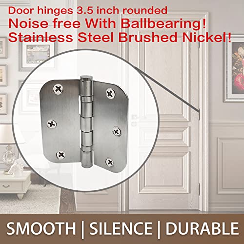 Stainless Steel Hinges Exterior Door Hinges Ball Bearing Door Hinge For Door 3.5 Inch With 5/8 Radius Corners Commercial Interior Outdoor Heavy Duty Hinges (Door Hinge Brushed Nickel) #TOP3