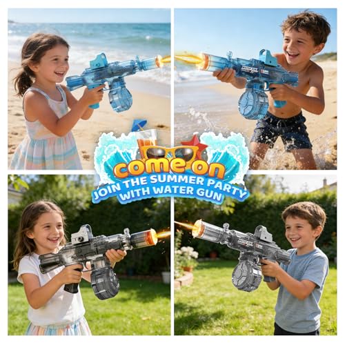 Electric Water Gun for Kids Adults,Portable Automatic Water Blaster Squirt Gun with LED Light,Transparent Design Long Range 32FT 2 Rechargeable Batteries Summer Outdoor Pool Beach Party Water Toy Gift by samaraiuno - Image 7