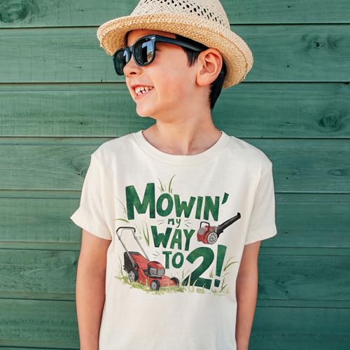 Mowin' My Way To 2 Toddler Shirt - Cute Lawn Care Mowing Lawn Mower Obsessed Kid 2nd Birthday Party Theme Shirts - Natural Boho Toddler & Youth Clothing2