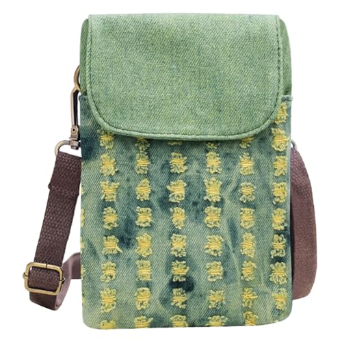 KXF Petit sac à main en toile pour téléphone portable avec bandoulière pour iPhone X, iPhone 8 Plus, Samsung Galaxy S7 Edge S8 Edge, Broken Hole Vert, Small