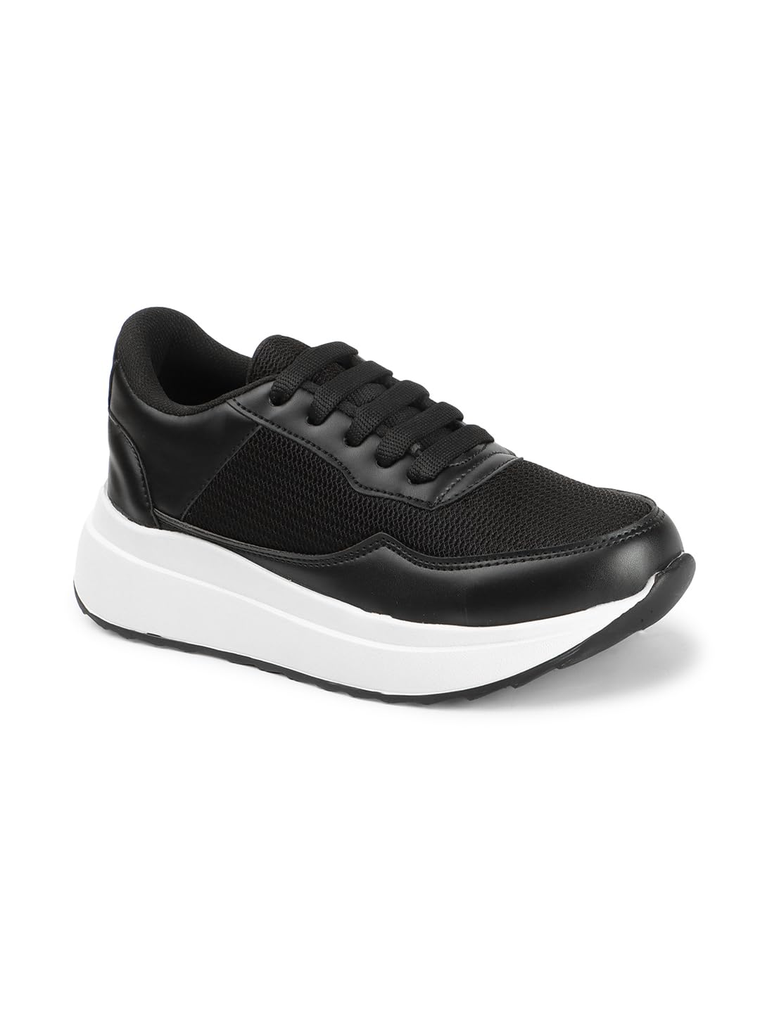 Women's Black Mesh Platform Sneakers, Eva Foam Sole, Lightweight Casual Sport Shoes with 5cm Heel Height, Summer Wear-image-29
