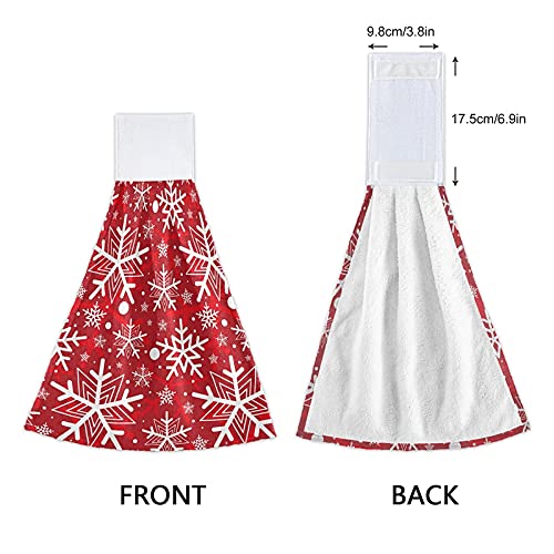 Ffyho Winter Snowflakes Hanging Kitchen Towel With Loop 2 Pack Christmas Red Hand Towels Soft Microfiber Coral Velvet Tie Towel Decor For Bathroom Oven Absorbent Washcloth #TOP1