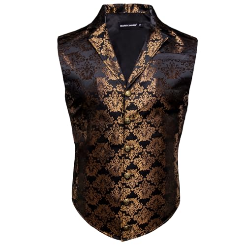 Barry.Wang Mens Victorian Vest Steampunk Gothic Paisley Tailored Collar Waistcoat Halloween Themed Party2