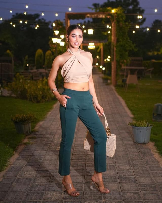 Image of Mlada All Day Cotton Track Pants for Women with 3 Zip Pockets | Regular Fit Mid Rise Track Pants with Stretchable Elastic Waist and Interlock Seams to Prevent Chafing