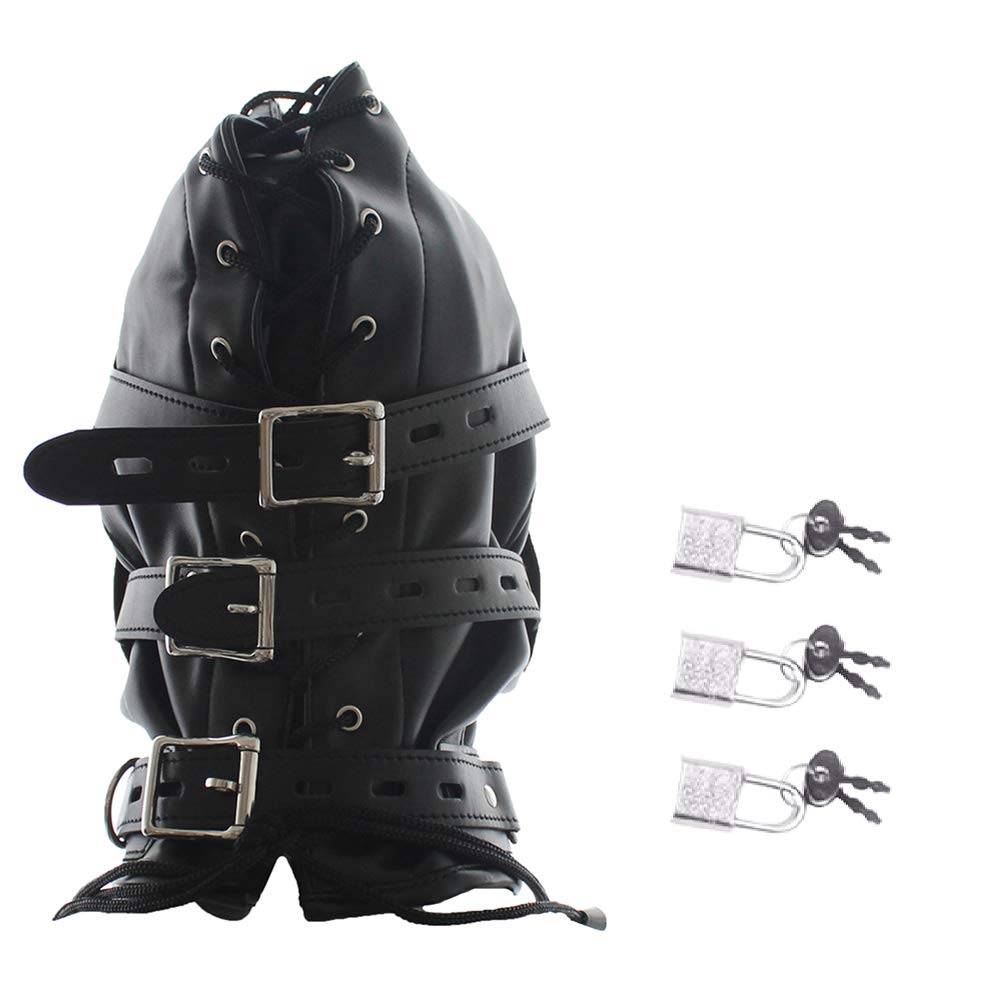 Roluck Masque de bondage avec gode bouche bâillon 3 serrure masque de tête SM réglable pour couple fétiche jouet sexuel (L)