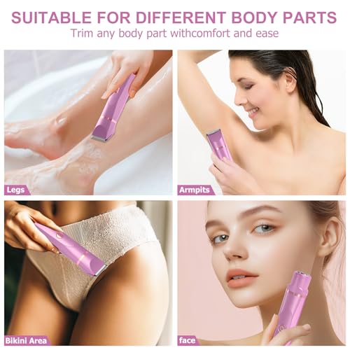 Image of OLOV Electric Body Hair Trimmer - Groin Trimmer for Men - Bikini Trimmer Women - Wet /Dry Shaver Groomer, Replaceable Ceramic Blade Heads, USB Recharge Dock, Waterproof Hygiene Razor, Pink