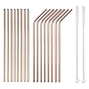 HOMQUEN 18-Delige Koper Roestvrijstalen Rietjes, Herbruikbare Rietjes Van 8,5 Inch Met Koper, Met Draagtas (8 Recht/8…