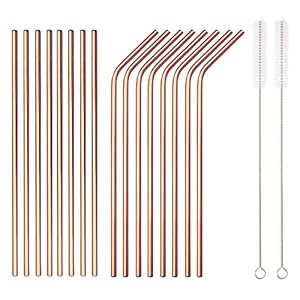 HOMQUEN 18-Delige Koper Roestvrijstalen Rietjes, Herbruikbare Rietjes Van 8,5 Inch Met Koper, Met Draagtas (8 Recht/8…