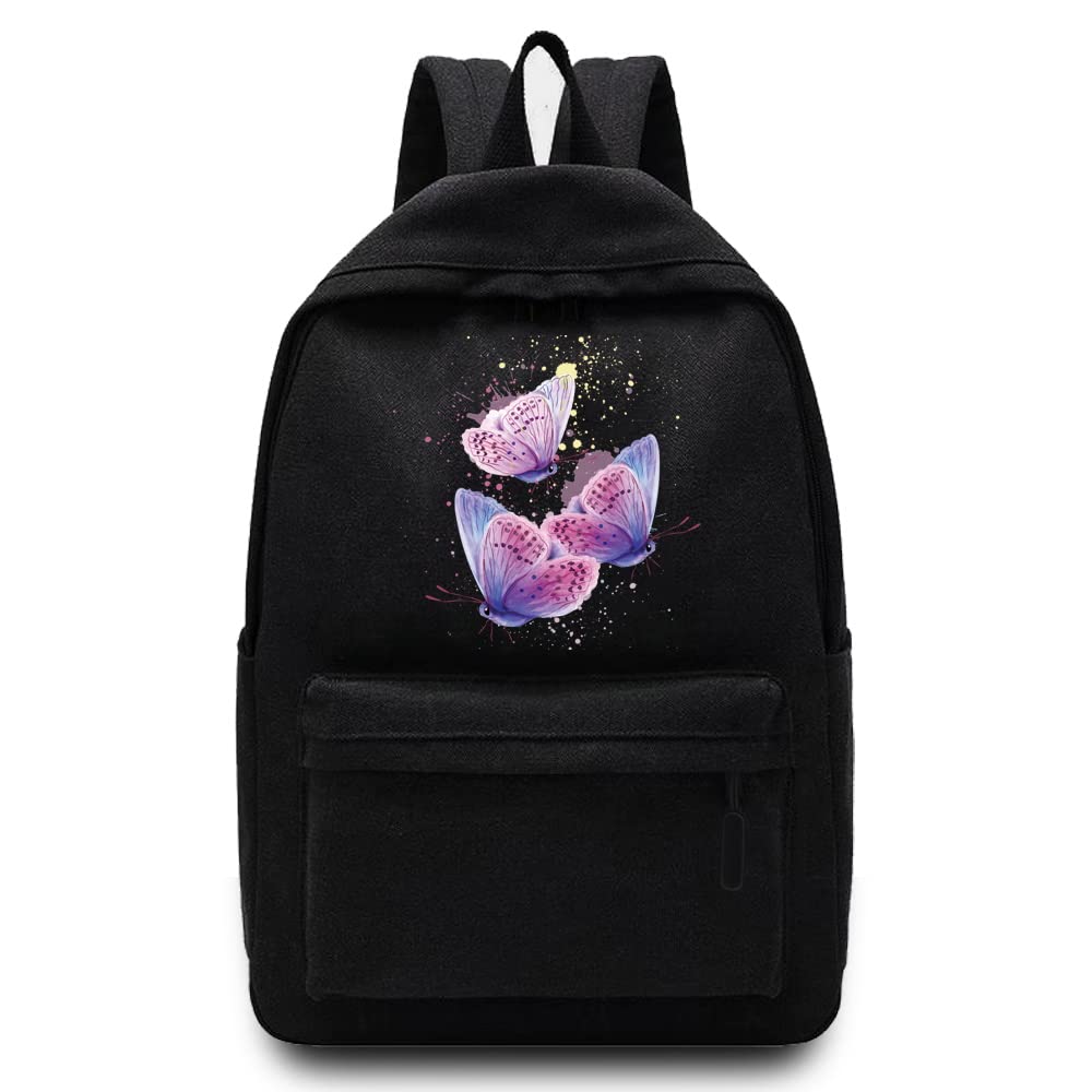 Basics Backpack/Daypack with Padded Shoulder Straps, Side Pockets Hiking Daypack Walking Rucksack Foldable Camping for Water Bottle and Laptop Sleeve, (Purple Butterfly)