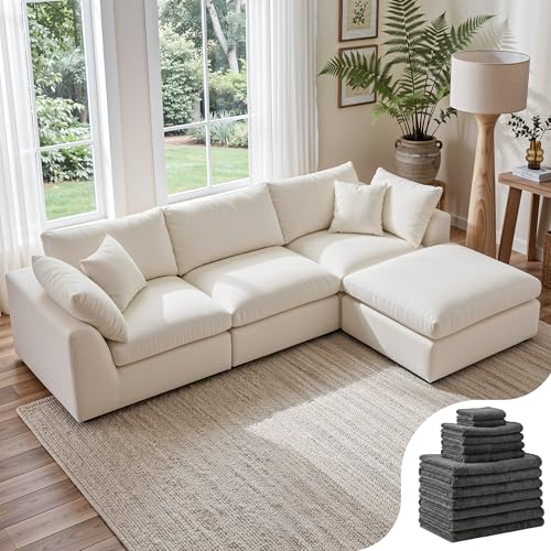 Amsleekey 108' Cloud Sectional Couch with 2 Washable Cover Sets