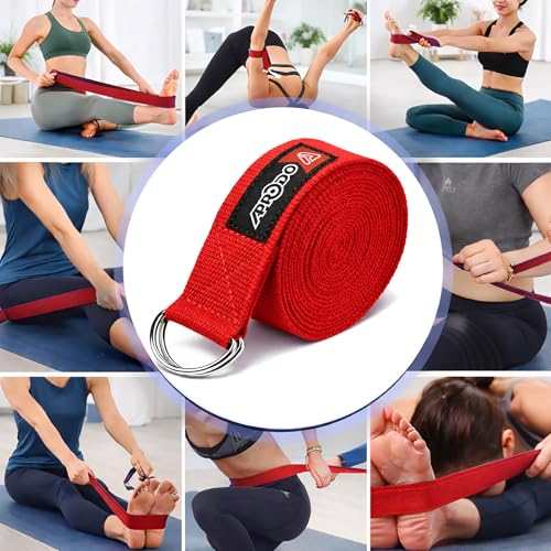 Image of Aprodo Yoga Strap (6 /8 /10 Feet Size Option) 1.5 inch Width 100% Cotton Straps with Adjustable D-Ring Buckle, Best for Yoga, body Flexibility & General Fitness