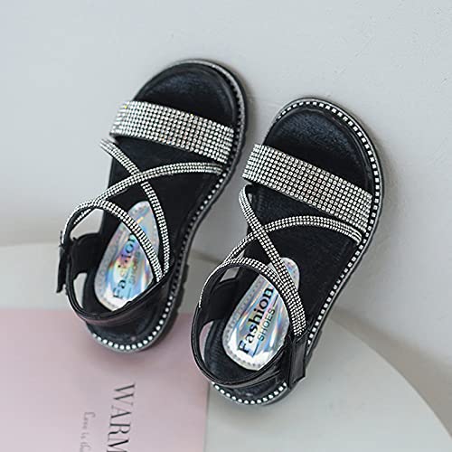 Toddler Girl Sandals Soft-Soled Sandals Princess Kids Crystal Non-Slip Girls Shoes Children Beach Girl's Shoes (Black, 12.5 Little Kid)2