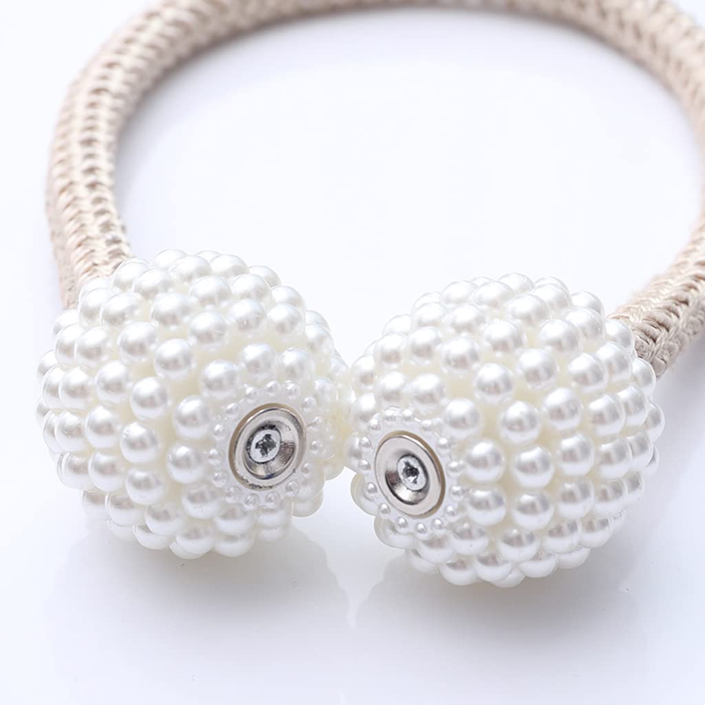 Lot de 2 embrasses de Rideaux magnétiques, Petites Boules de Perles décoratives pour Rideaux, Attaches pour Rideaux, Boucle, Corde, pour Chambre, Salon, Bureau