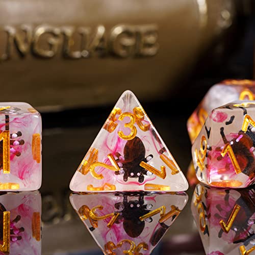 Image of Cusdie 7-Die DND Dice, Polyhedral Dice Set Filled with Animal, for Role Playing Game D&D Dice (Black Spider)