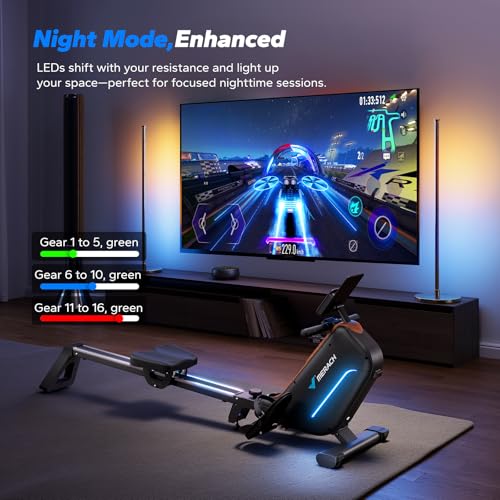 Image of MERACH Rowing Machines for Home, Powerful Electromagnetic Row Machine with 51.2 inch Extended Rail, 16-Level Handle Resistance Adjustment Rower, 350 LBS Load Capacity, Ergonomic Comfort Seat, Easy Storage