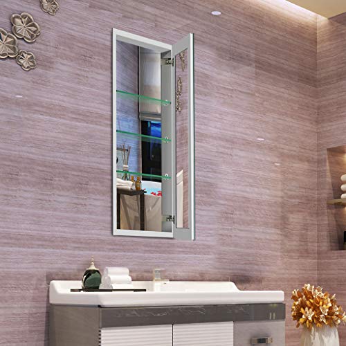 B&C 15"x36" Aluminum Medicine Cabinet with Mirror|Color Satin|Bathroom Mirror Cabinet with Adjustable Glass Shelves|Storage Cabinet for Bathroom Recessed or Surface Mountin