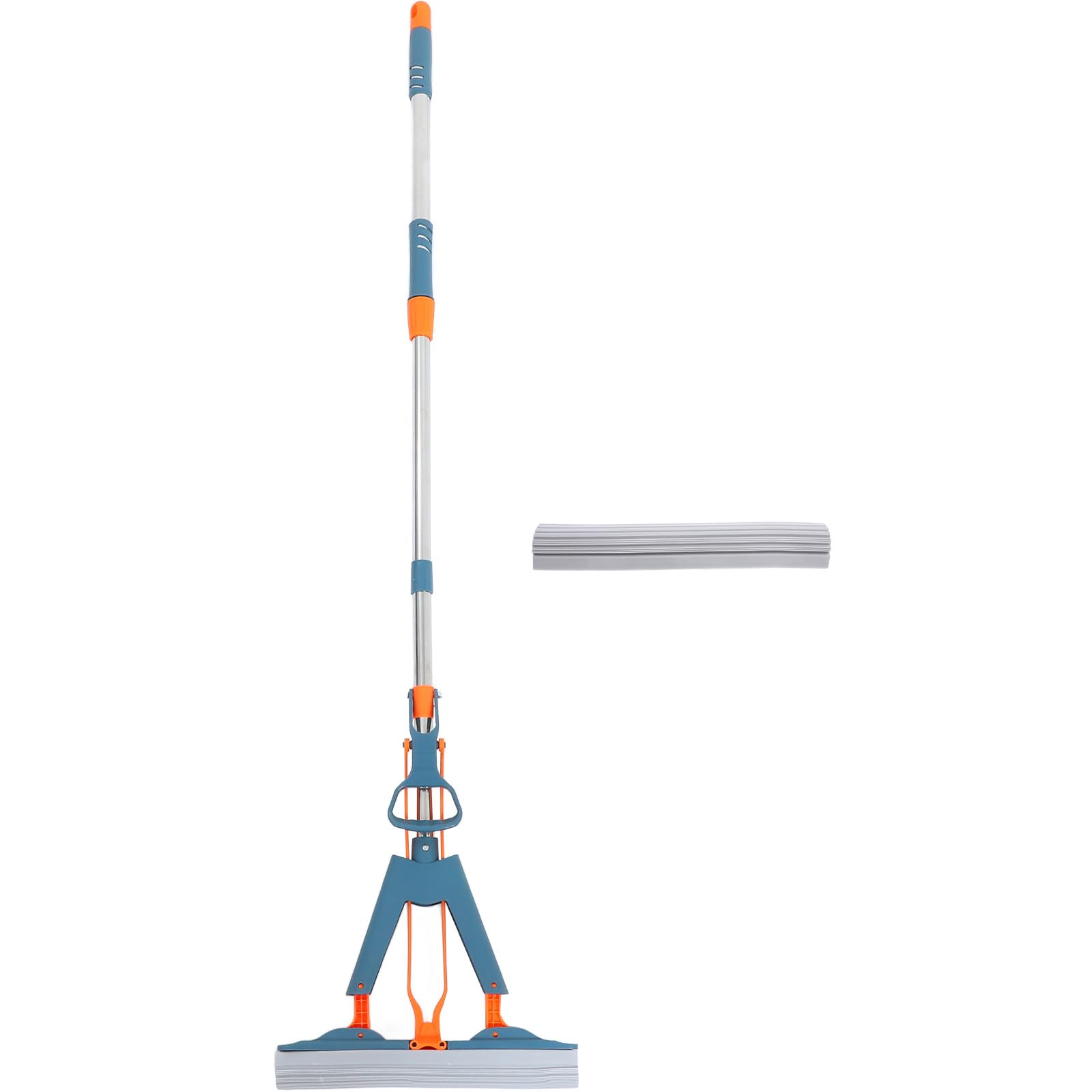Mop Pieghevole in Spugna, Acciaio Inox Abs, Blu, 34 Cm