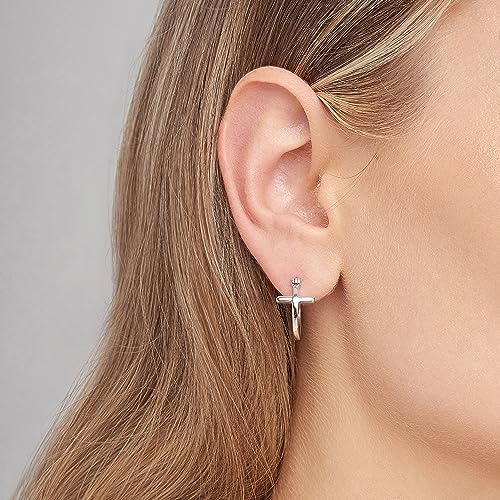 MORGAN & PAIGE .925 Sterling Silver Rhodium Plated Cross Circle Hoop Earrings or Small Stud Earrings for Women - Lightweight Dainty Sterling Silver Earrings, Hypoallergenic Religious Faith Jewelry2